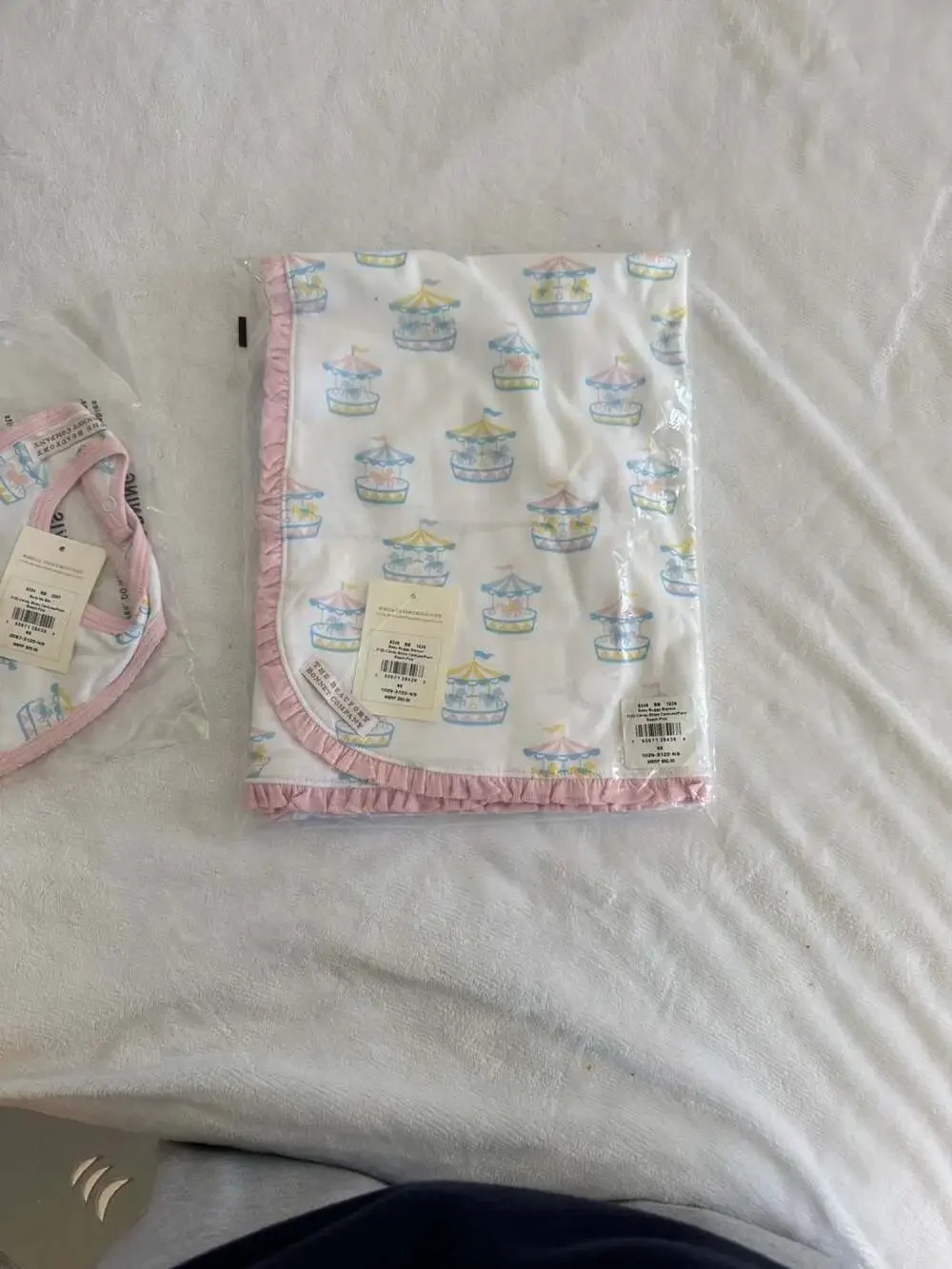 The Beaufort Bonnet Company Candy Stripe Carousel Baby Buggy Blanket and Bib Set